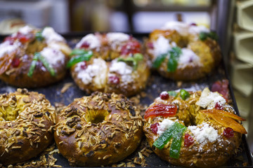 variety of sweets in a shop window