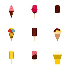 Cool treat icons set. Flat illustration of 9 cool treat vector icons for web