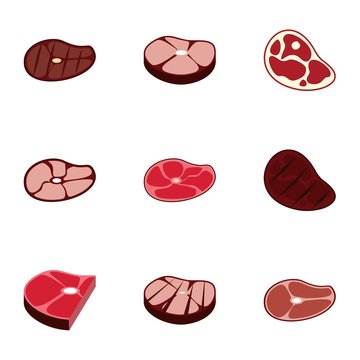 Veal icons set. Flat illustration of 9 veal vector icons for web