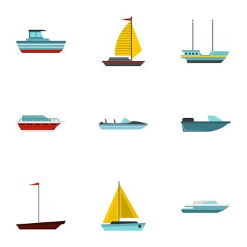 Yacht icons set. Flat illustration of 9 yacht vector icons for web