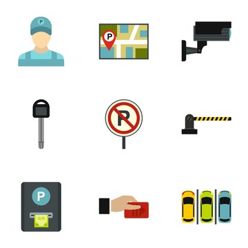 Parking icons set. Flat illustration of 9 parking vector icons for web
