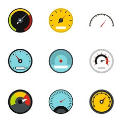 Speedometer for transport icons set. Flat illustration of 9 speedometer for transport vector icons for web