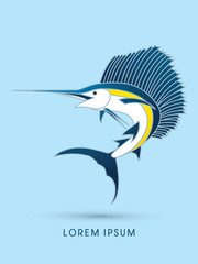 Sailfish Jumping, graphic vector.