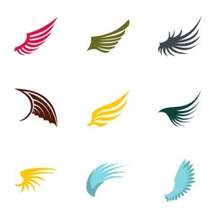 Wings icons set. Flat illustration of 9 wings vector icons for web