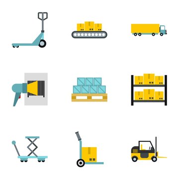 Cargo packing icons set. Flat illustration of 9 cargo packing vector icons for web
