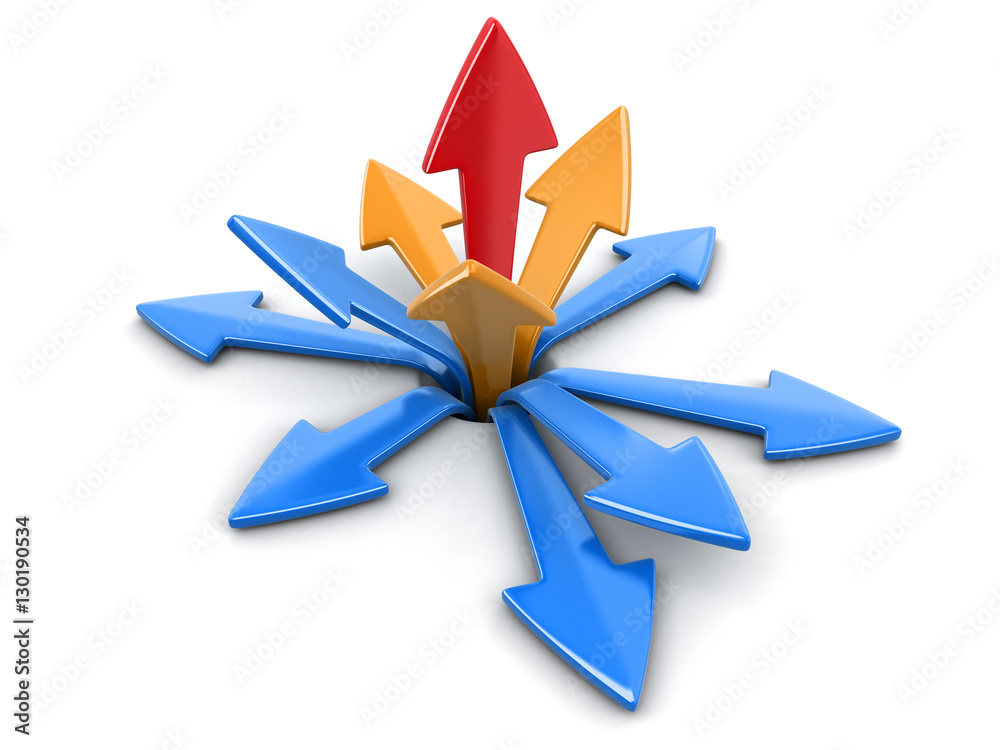 Poster 3d image of arrows in different directions. image with clipping path