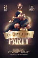 Christmas poster or flyer template with golden christmas tree