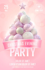 Christmas poster or flyer template with pink christmas tree made in gentle colors