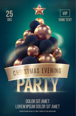 Christmas poster or flyer template with golden christmas tree
