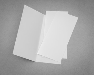 Bifold white template paper on gray background .