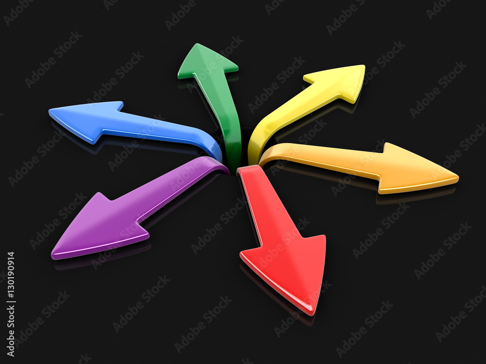 Poster 3d image of arrows in different directions. image with clipping path