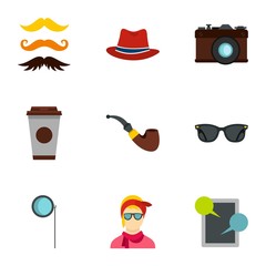 Hipster culture icons set. Flat illustration of 9 hipster culture vector icons for web