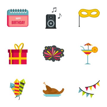 Holiday birthday icons set. Flat illustration of 9 holiday birthday vector icons for web
