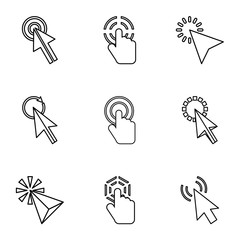 Pointer of computer icons set. Outline illustration of 9 pointer of computer vector icons for web