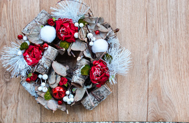 christmas wreath  on wooden  background