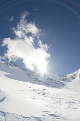 The majestic mountain peaks of the Eastern Sayan mountains.