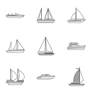 Boat icons set. Outline illustration of 9 boat vector icons for web