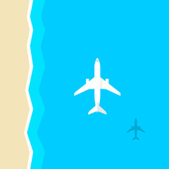 Plane flying over the sea. Vacation / travel concept.
