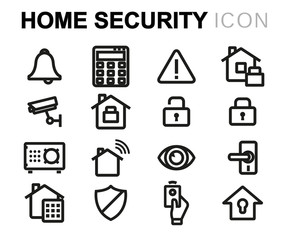 Vector line home security icons set