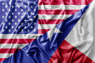 Fototapeta premium Ruffled waving United States of America and Texas flag