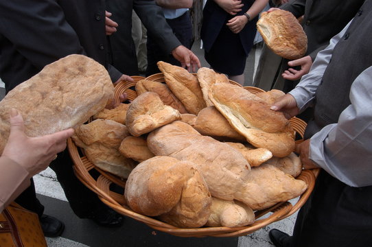 Bread distribution during Espiritu Santo Festival, Vila Nova, Azores, Portugal