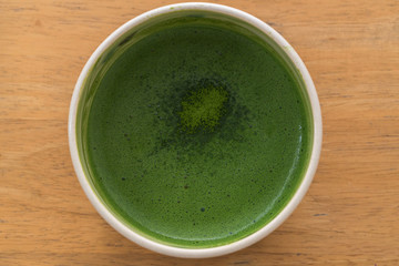 Close up Greentea matcha latte background
