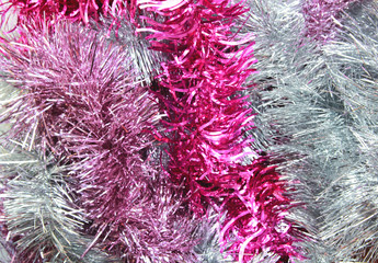 Christmas festive background of shiny purple and silver Christma