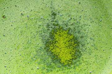 Close up Greentea matcha latte background
