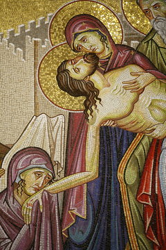 Mosaic of Christ's death at the Church of the Holy Sepulchre, Jerusalem, Israel
