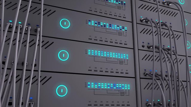 Modern server. Realistic LED. Working data servers.