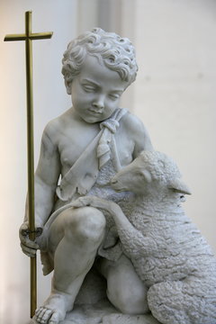 Sculpture depicting Christ as a good shepherd in Santa Maria D. Grazie church, Rome, Lazio
