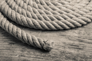 hemp rope head black and white photo - end or start concept