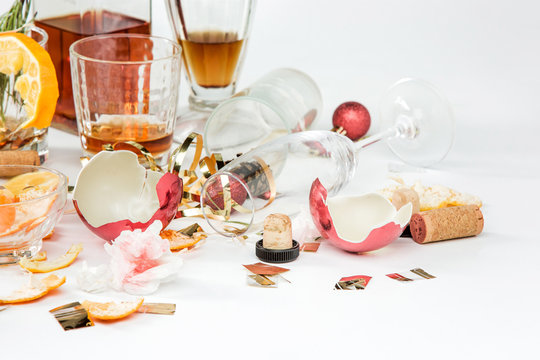 The Morning After Christmas Day, Table With Alcohol And Leftovers