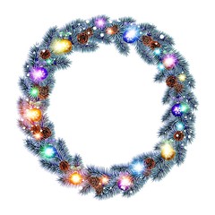 Christmas Wreath, balls isolated. white background. snow. light vector