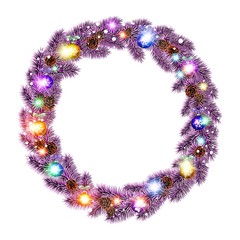 Christmas Wreath, balls isolated. white background. snow. light vector