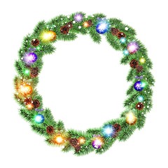 Christmas Wreath, balls isolated. white background. snow. light vector