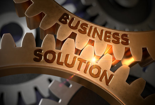 Business Solution on the Golden Gears. 3D Illustration.