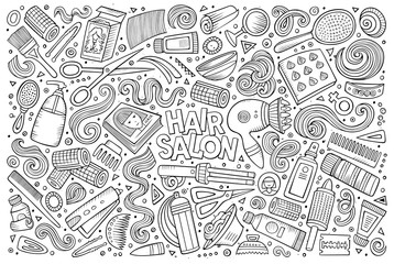 Vector cartoon set of Hair salon theme objects
