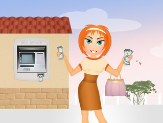 Girl at ATM machine