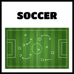 Football or soccer game strategy plan isolated on blackboard texture