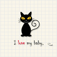 I love my baby - cute cat scene on mathematical square paper