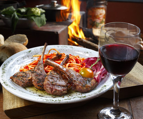 Rib of lamb with red wine