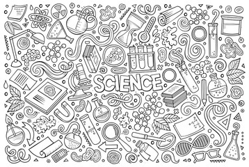 Vector cartoon set of Science theme objects and symbols