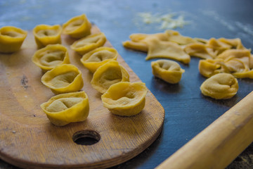 Homemade pasta tortellini from real semolina flour from Italy