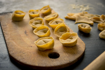 Homemade pasta tortellini from real semolina flour from Italy