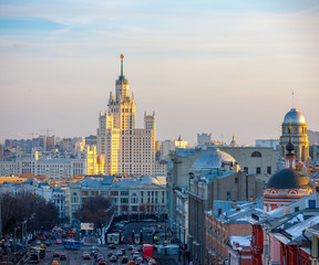 Fototapeta premium Moscow, view of the skyscraper on Kotelnicheskaya embankment