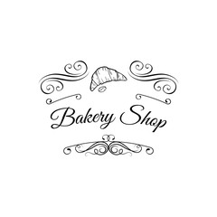 Croissant label. Baker Badge. Bakery Label. Decorated With filigree Curls, Curls Vector Illustration. Isolated On White