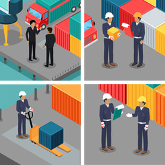 Set of Dock Workers at Warehouse. Vector