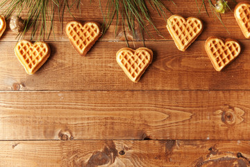wooden background with cookies