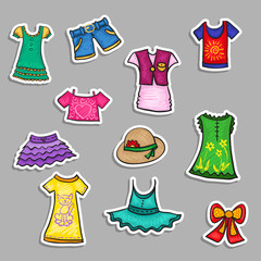 Vector paper stickers set - cartoon kids clothers